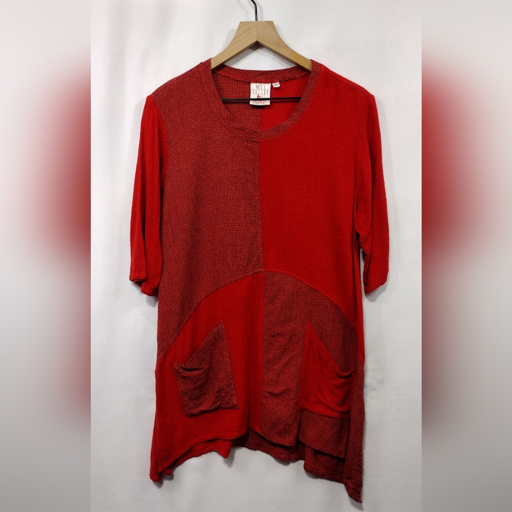 Vintage Mill Valley Patchwork Shirt Womens M Red Lagenlook Boho Retro 90s Y2K